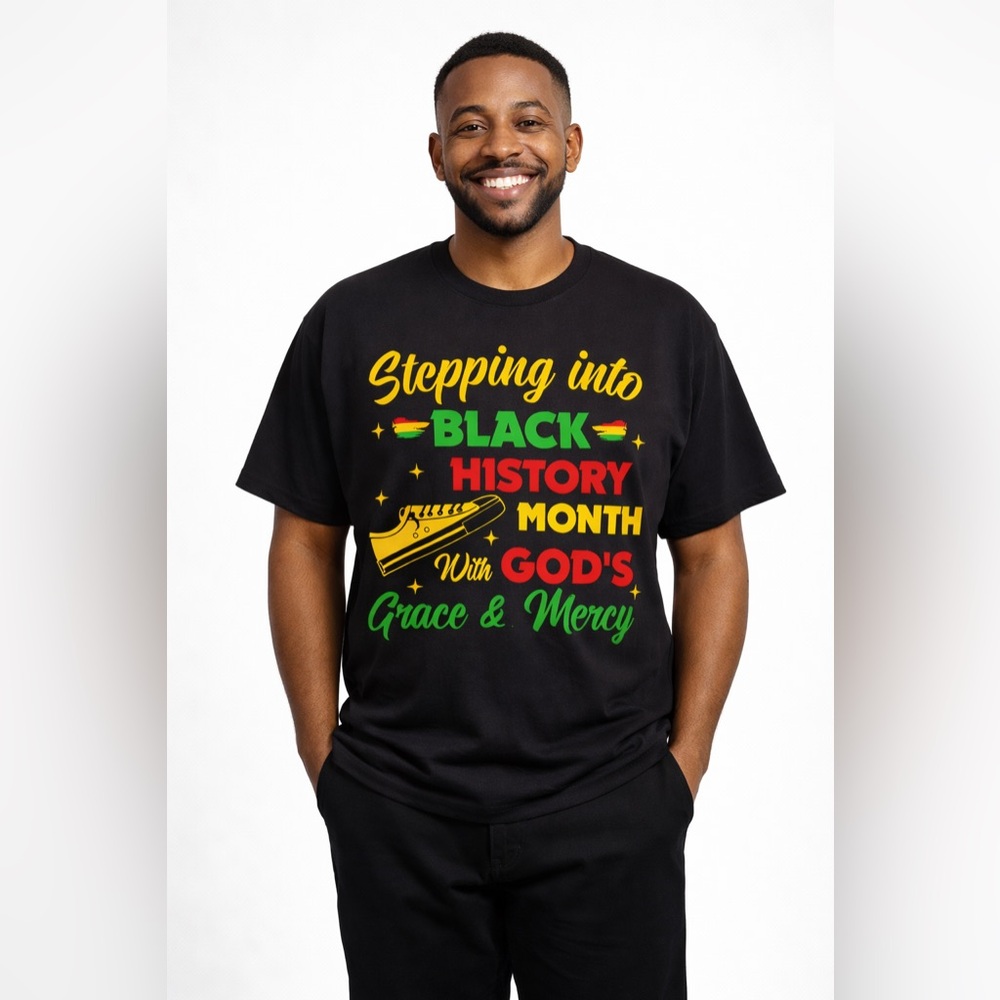 Black Graphic T-Shirt Stepping into Black History Month S-5XL - Picture 2 of 5
